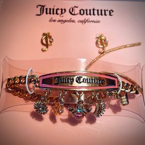 Juicy Couture Pink-enameled charm bracket and earring set NIB